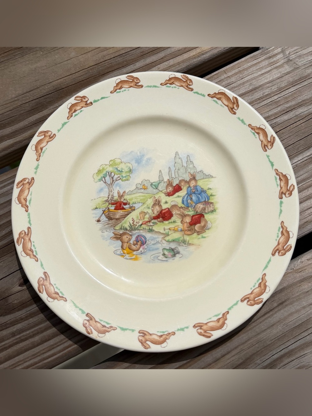 Vintage Royal Doulton Children’s Ceramic Bunnykins Plate, Outdoor Activities, 8”